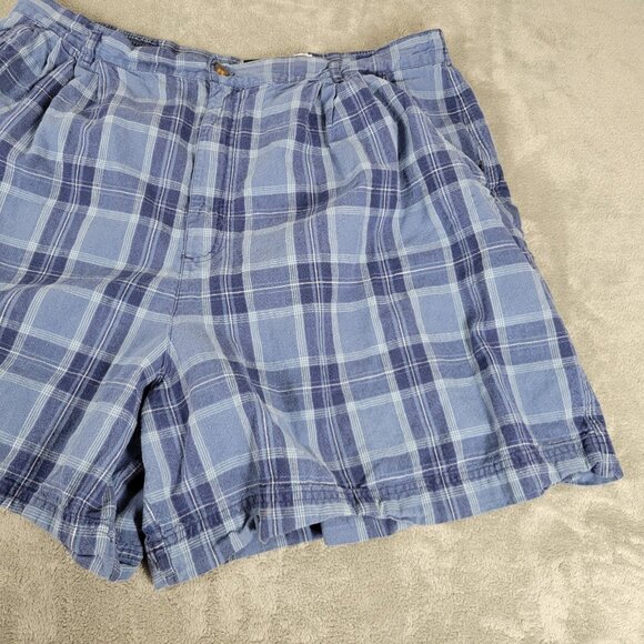 Leslie Fay Womens Shorts 24W Plus Blue White Plaid Zip Fly Pockets Linen PLA20E - Picture 5 of 6